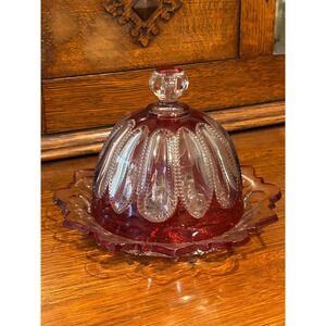 Ruby Stain Covered Butter Dish, McKee Co,c 1910-1915, Antique,"Bordered Ellipse"